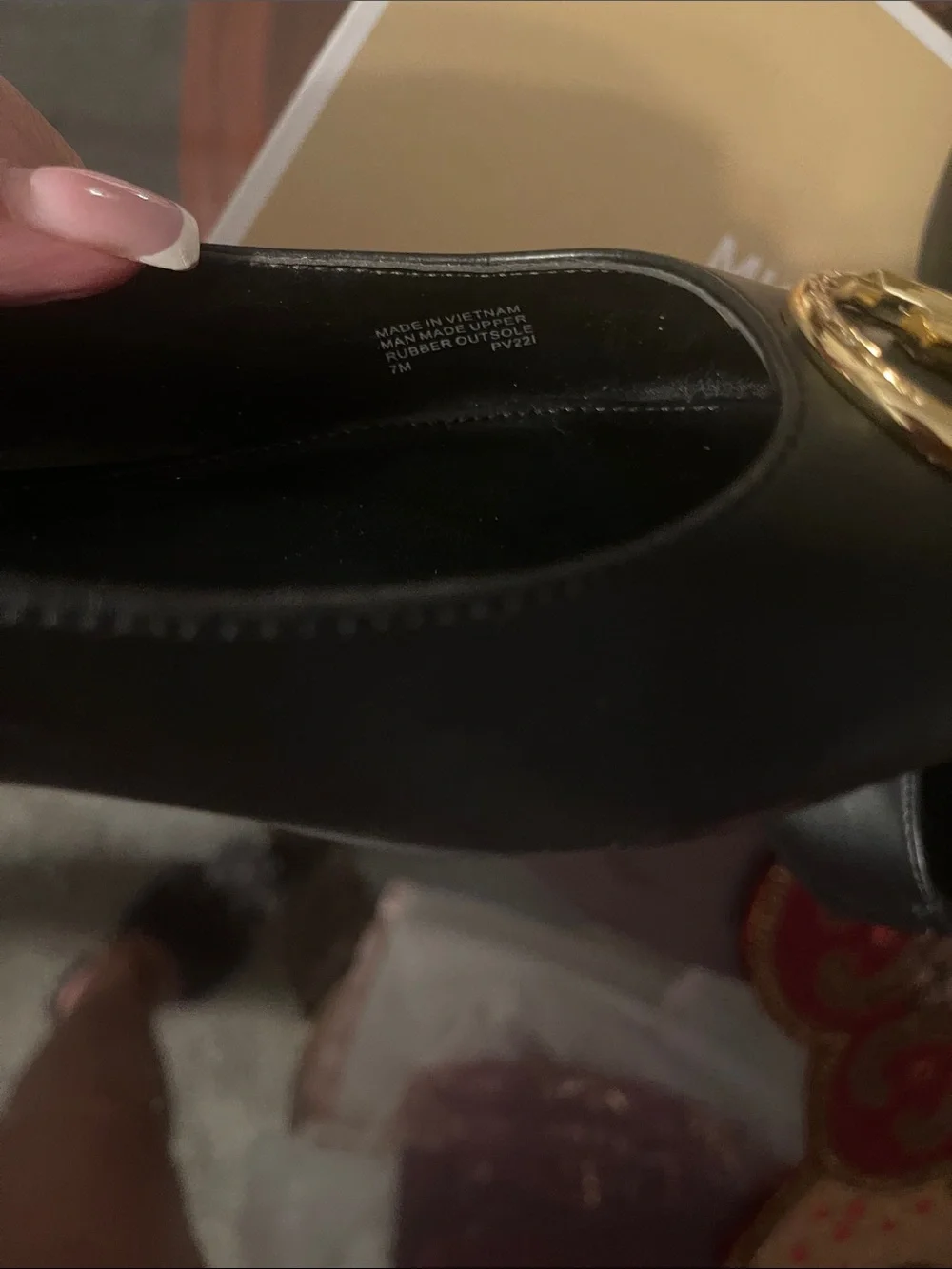 Michael Kors Black Leather Logo Ballet Flats with Gold MK Emblem